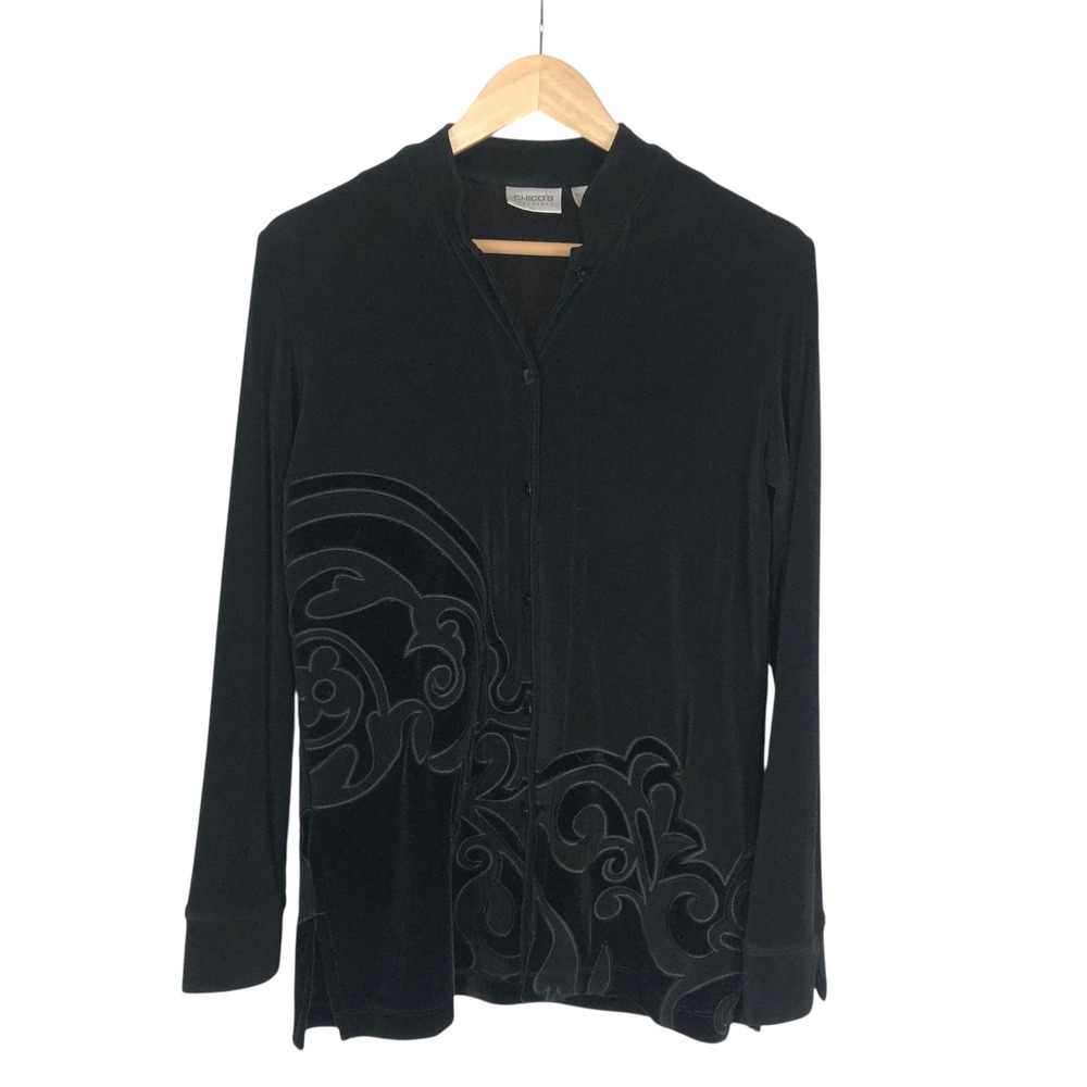 Chicos Velvet Burnout Scroll Knit Jacket Cardigan Small Whimsigoth Artsy‎ Formal